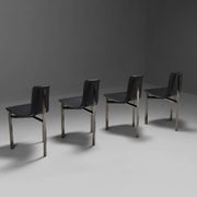 Leather Three-Legged Chairs with Chrome Finishes, Italy, 1970s