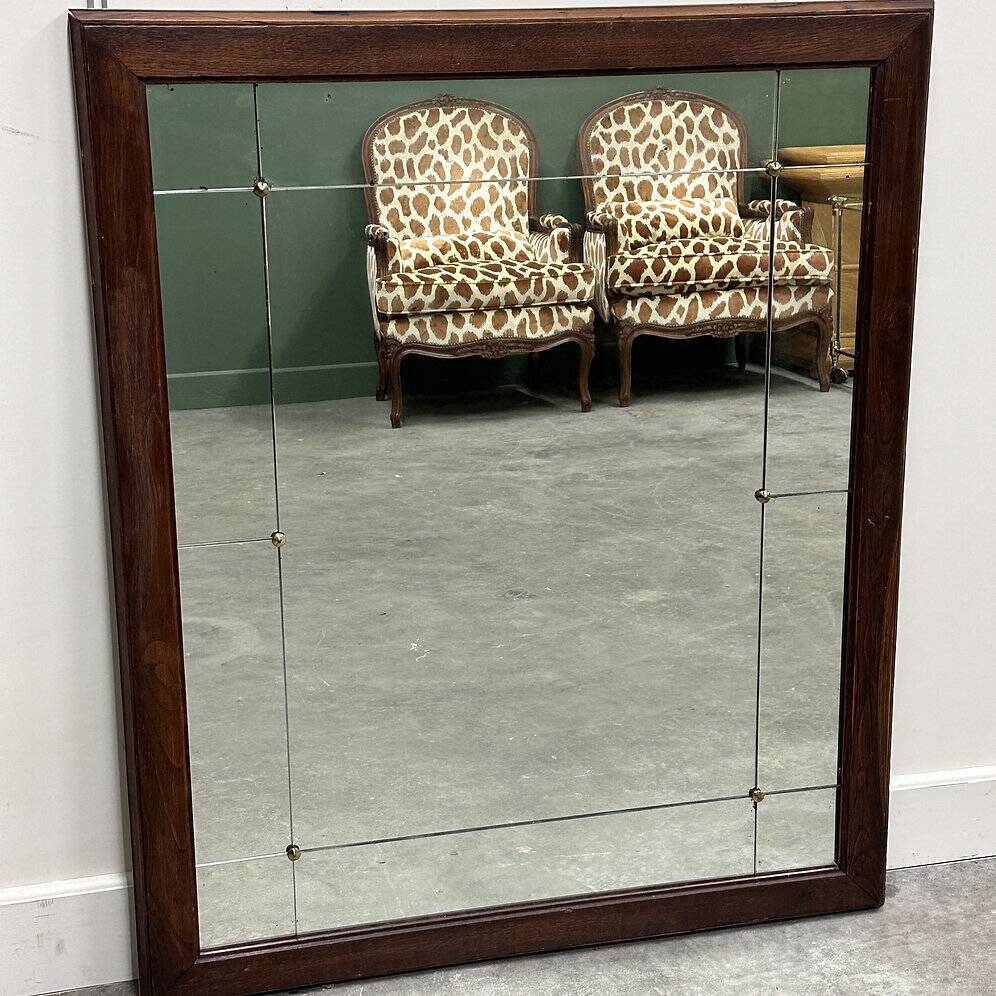 Vintage sectional wall mirror with wooden frame & brass details, 1950s
