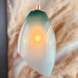 Lampe baladeuse ou suspension abat-jour vintage opaque vert et flammes or