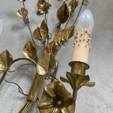 Wall lamp golden brass flowers style Hollywood Regency year 70