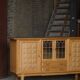 Danish oak buffet with lead glass doors, Henning Kjærnulf, Denmark, 1960s