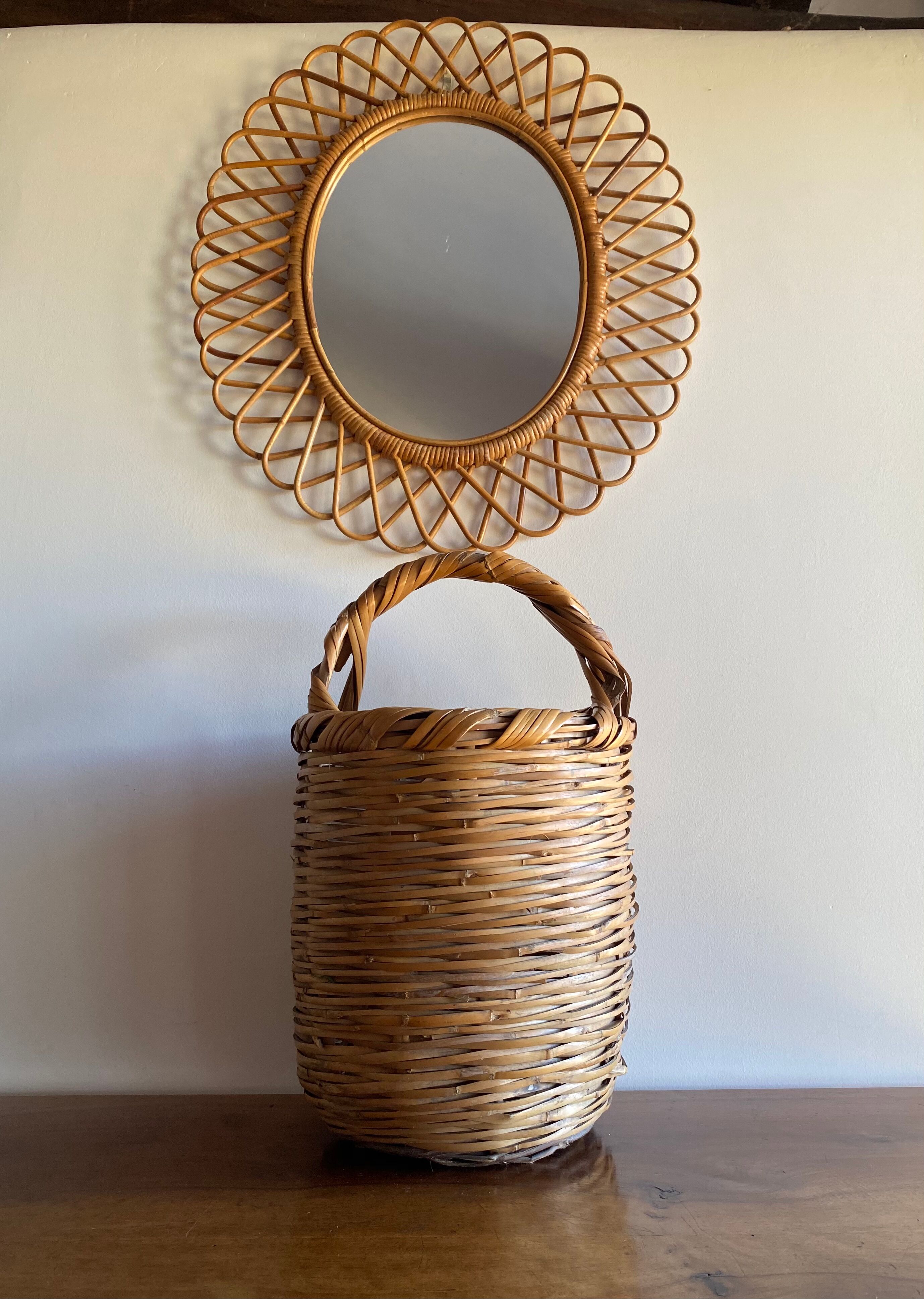 Old handmade 🧺 basket in braided rattan bamboo