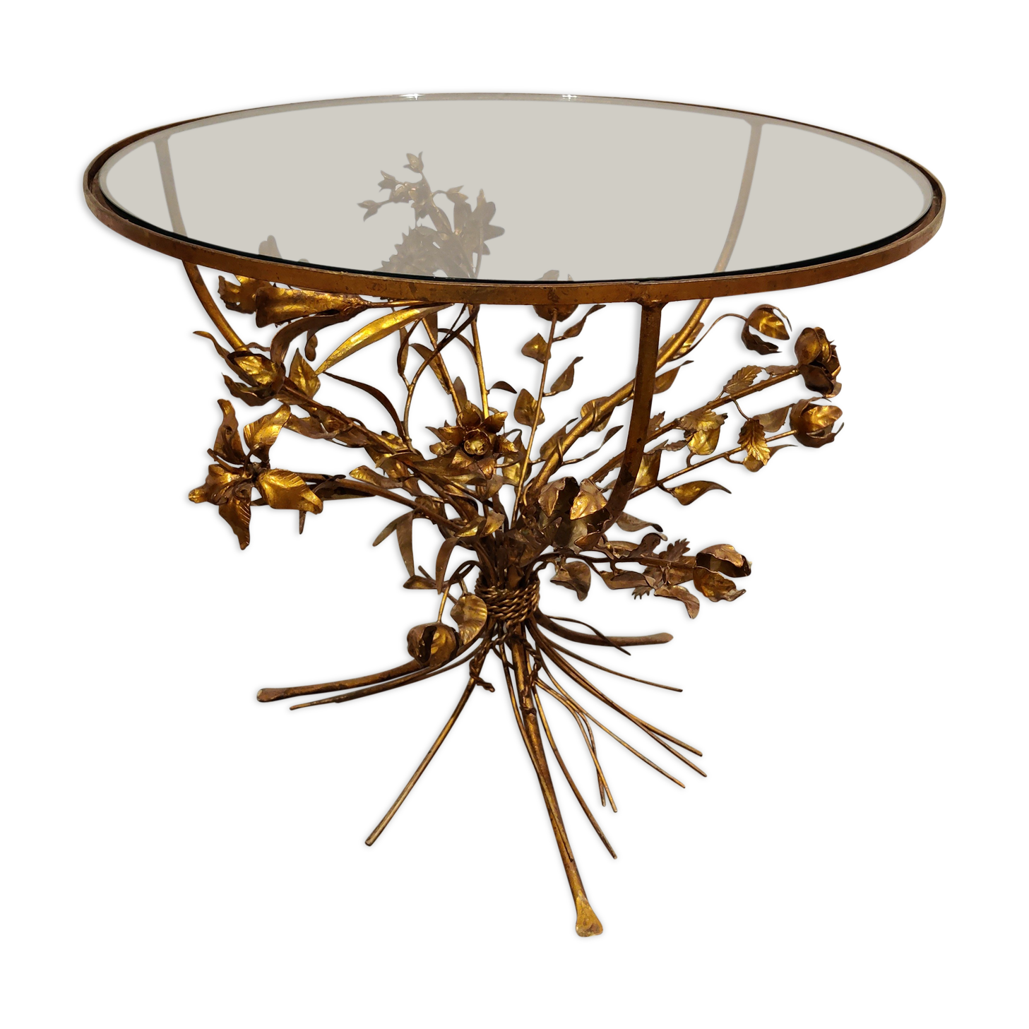 Vintage gilt metal flower side table, italy 1960