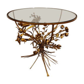 Vintage gilt metal flower side table, italy 1960