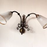 Bronze wall light with 2 lights and 2 granite glass tulips