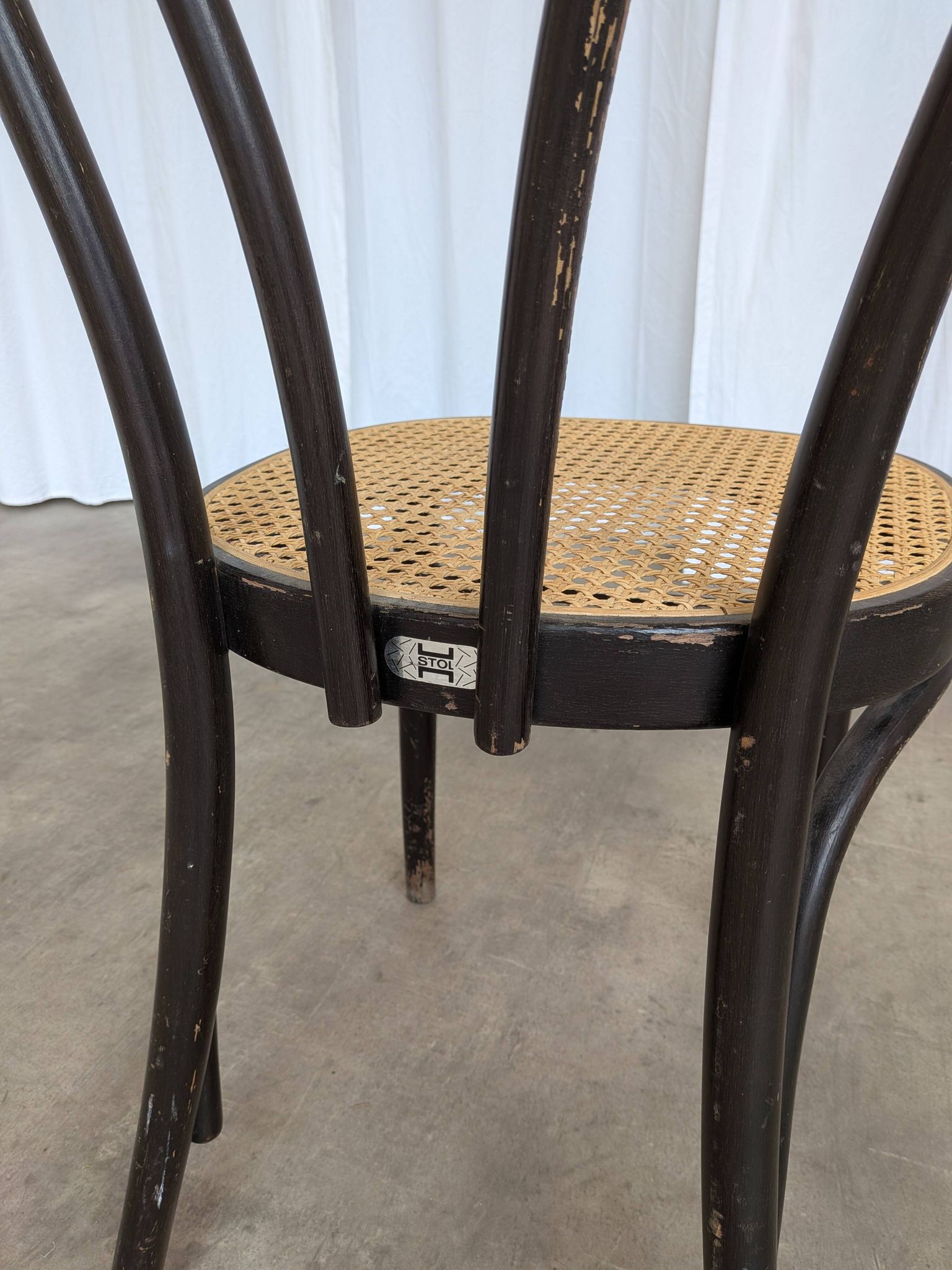 Vintage Bentwood Dining Chair: Black Thonet Style Cane Seat