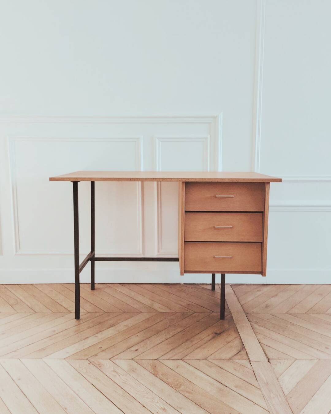 Renovated vintage modernist desk, metal & oak, 1950s/60s