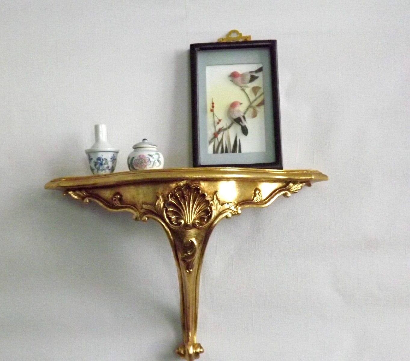 French vintage regency style gold resin half round console wall table 4022