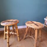 Pair of spiral rattan stools