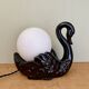 Vintage lamp, black ceramic swan and white opaline globe