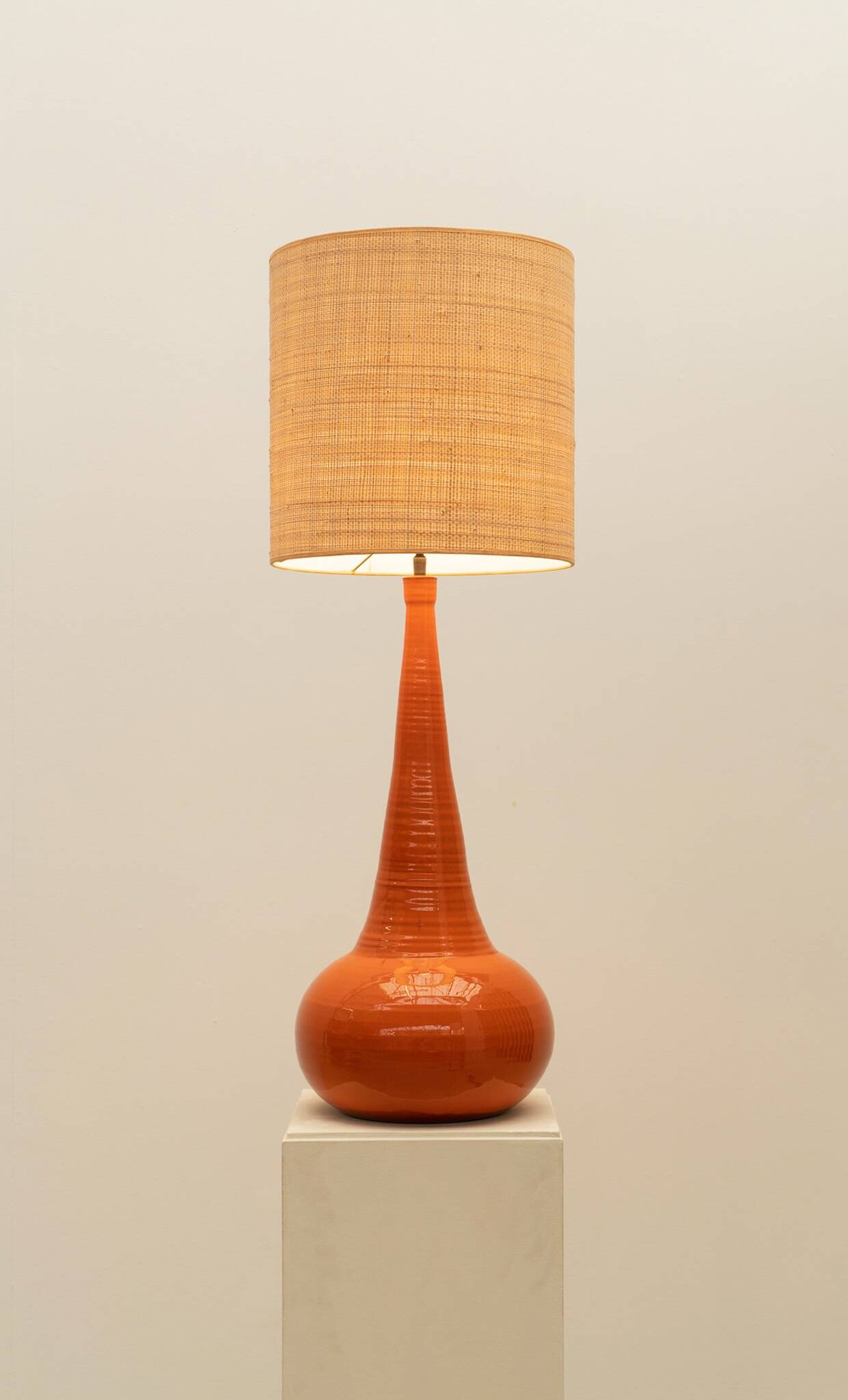 Orange ceramic table lamp, France 1970s