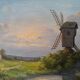 Old painting "Landscape at sunset" Mill HST signed Taerb