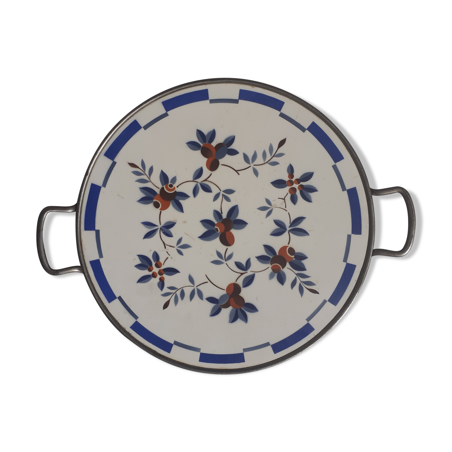 Earthenware serving tray decorated with stylized cherries