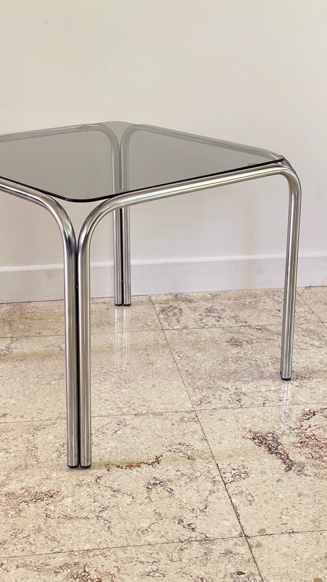 1970s coffee table glass and chrome steel