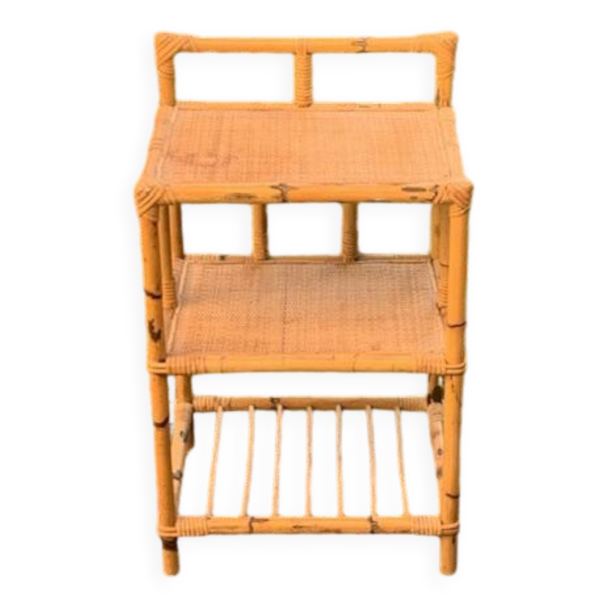 Vintage 3-tier bamboo and rattan shelf