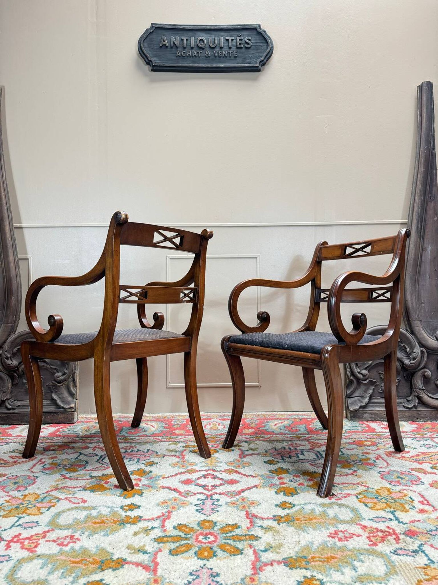 Pair of Armchairs and Pair of Chairs in Mahogany, 20th Century