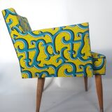 Rare cubic cocktail armchair of the years 50/redone