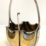 silver metal sugar bowl with gold patina