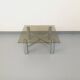 Square Italian vintage Space Age coffee table in smoked glass and metal.