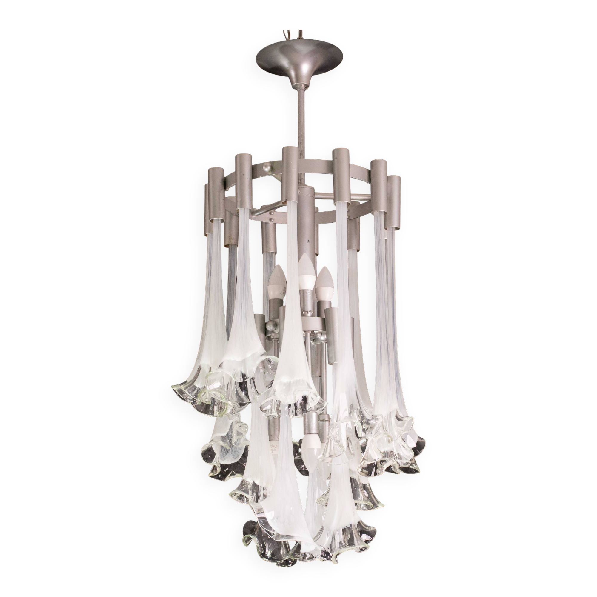 Lustre blanc en verre de Murano « Calle » de Venini, 1970