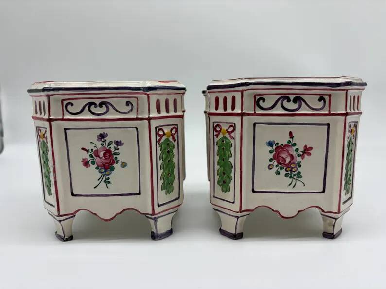 Pair of onion pots Samson 19th century Polychrome earthenware Strasbourg style Antique cache pots