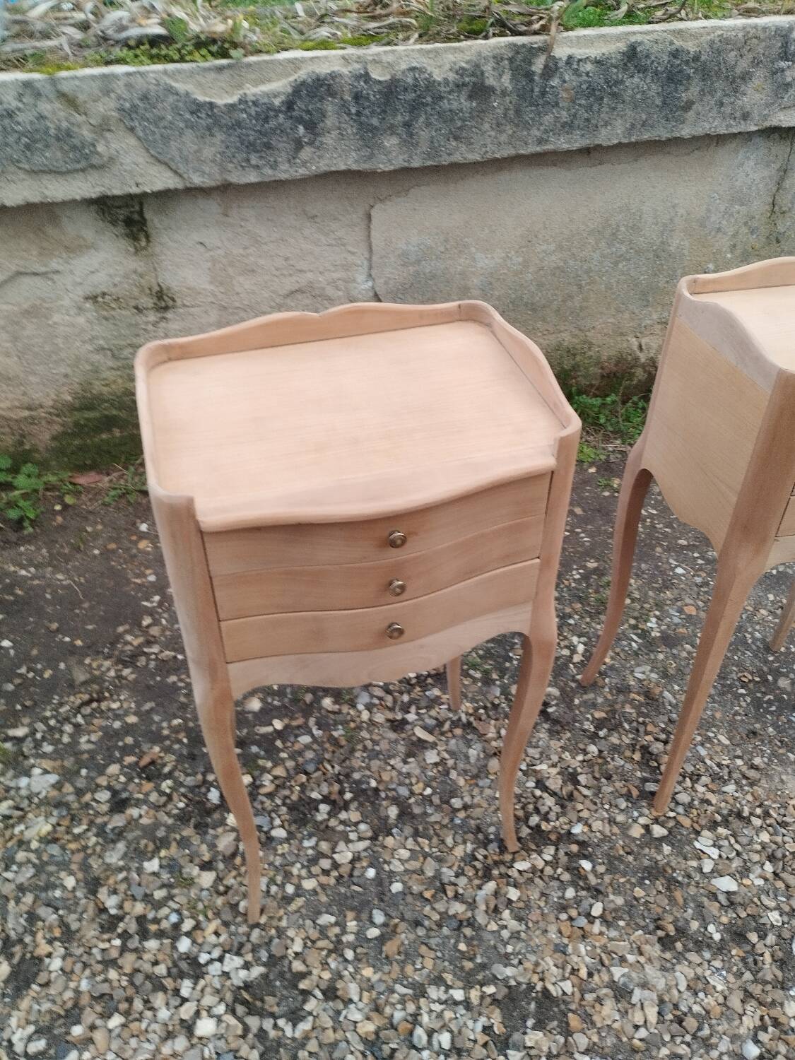 Pair of antique wooden bedside tables in Louis XV style.