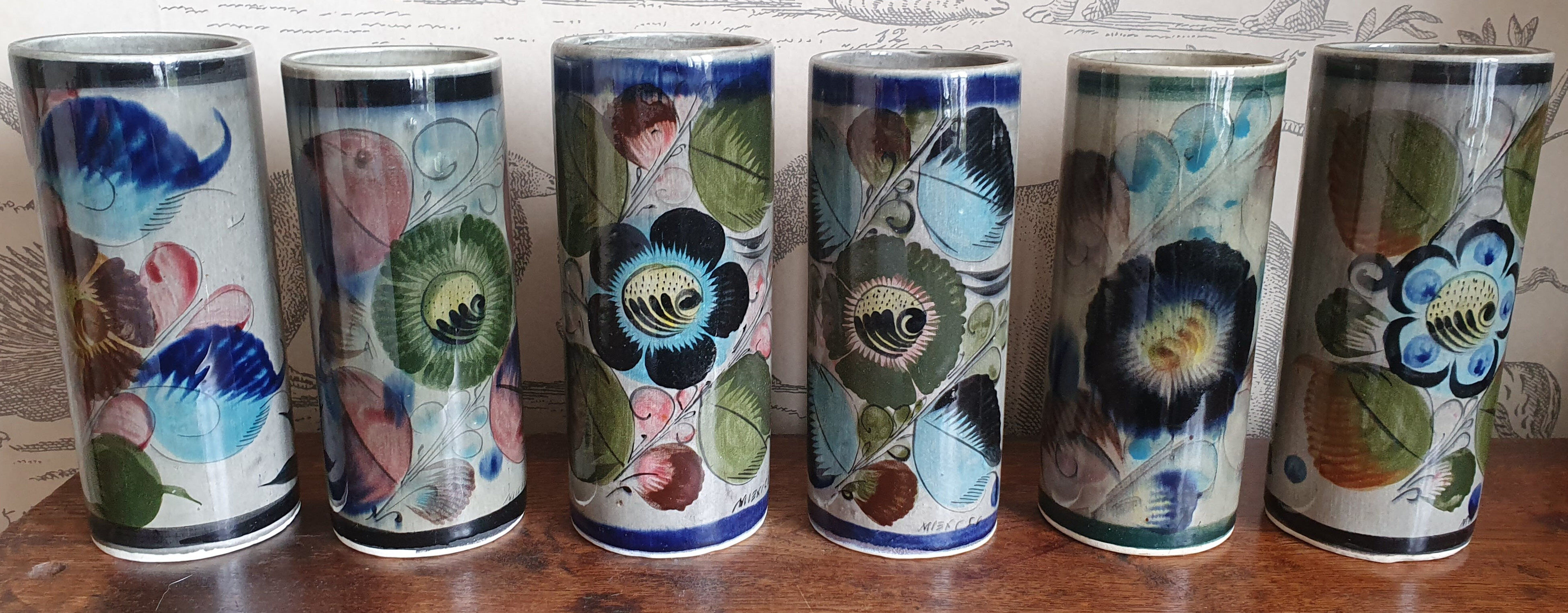 6 ceramic cup vases by Mexico