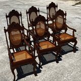 Set of 6 medallion armchairs in turned and carved wood from the late 19th century