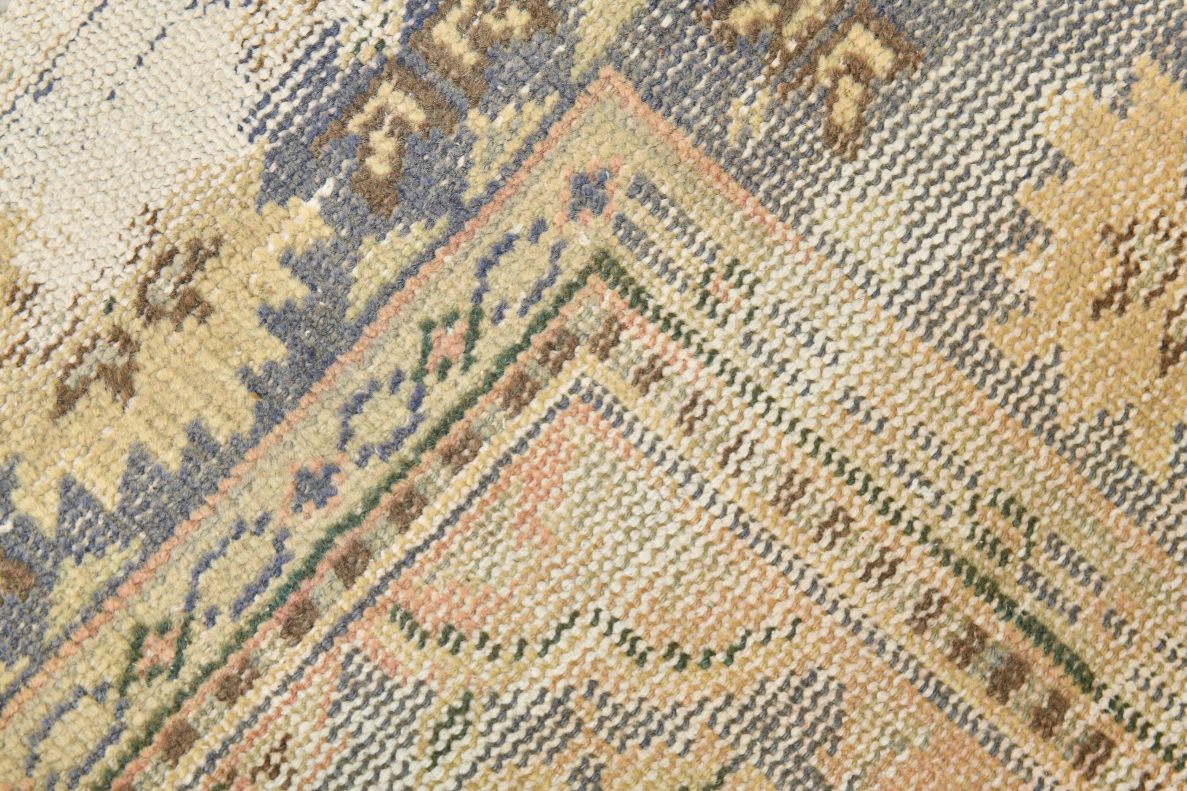 Grand Tapis Oushak Vintage, Laine Fait Main, Pêche et Bleu, 194x267 Cm