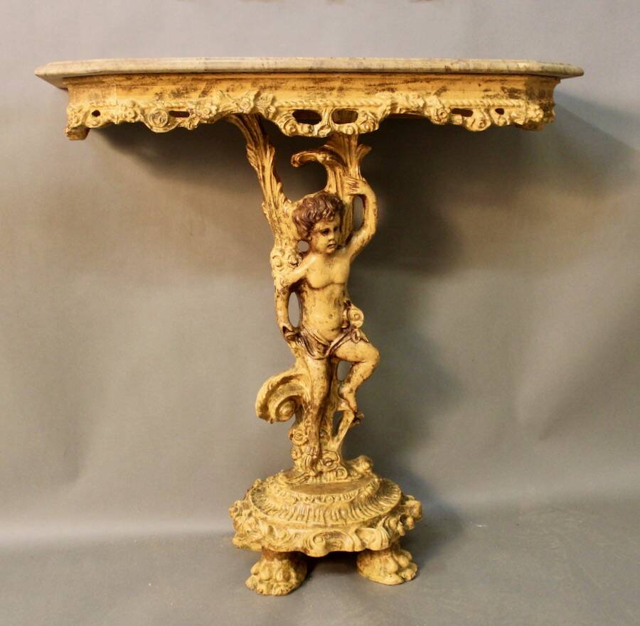 Marble top console and its rocaille style mirror