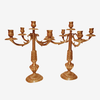 Pair of chandeliers with 5 bronze fires