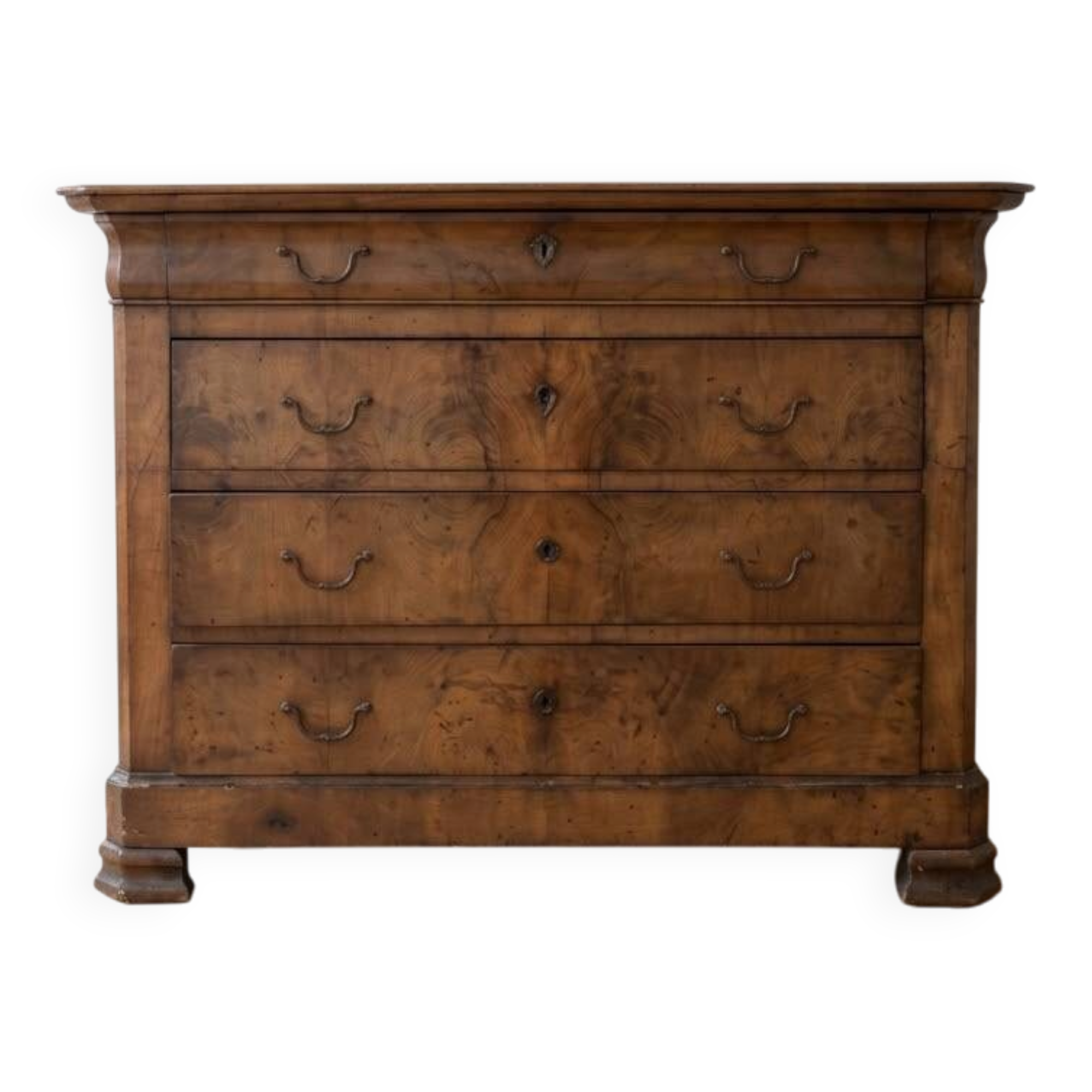 Antique chest of drawers with 4 solid wood drawers from the late 19th century.