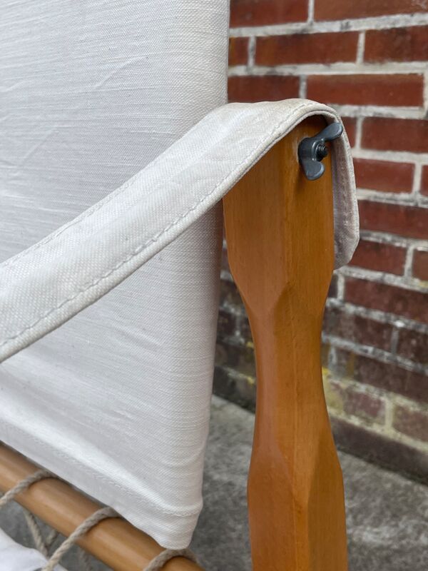 Fauteuil safari vintage 1960 Danemark avec toile design minimaliste