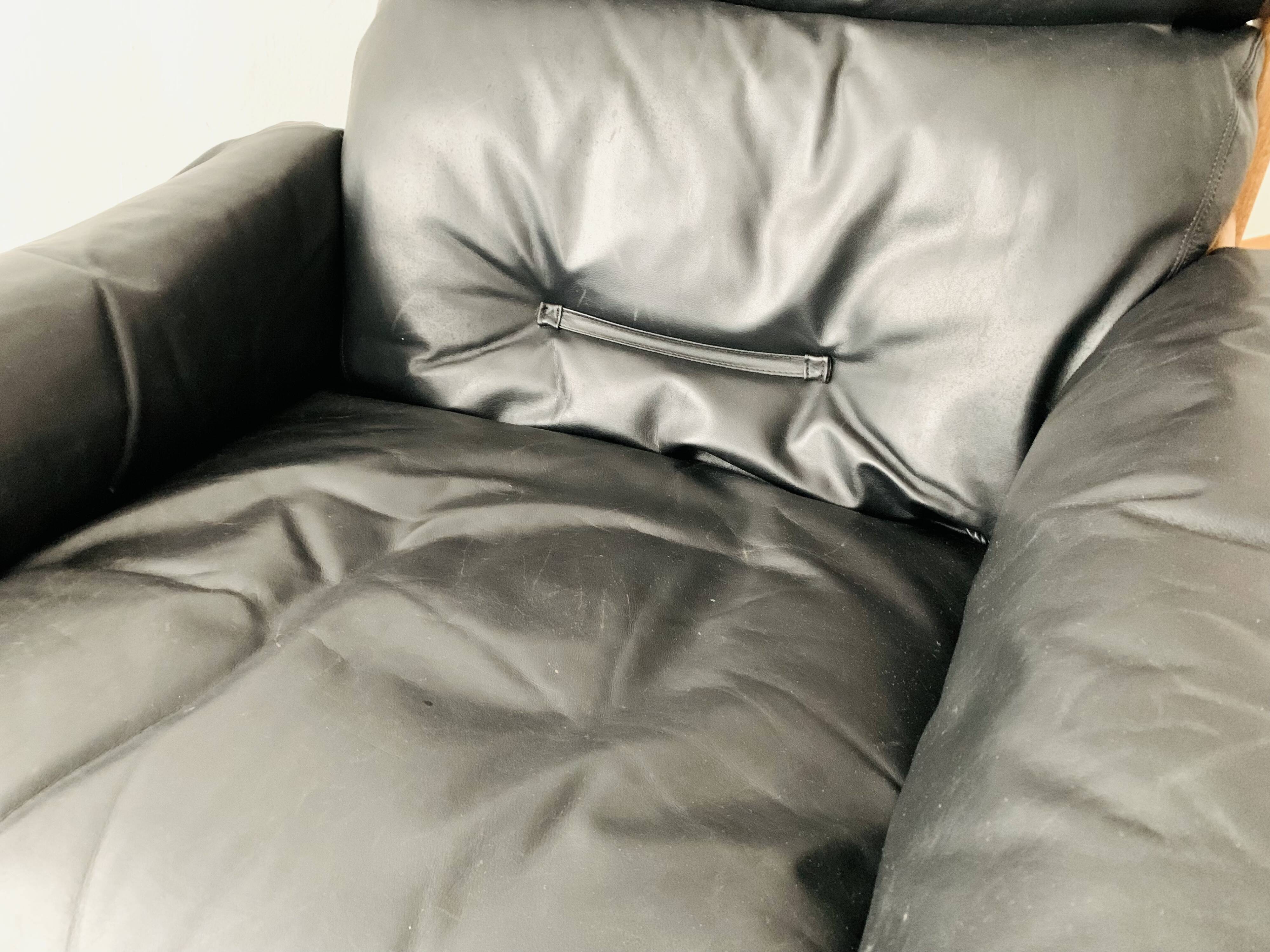 Danish Oak and Leather Lounge Chair with Ottoman