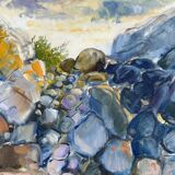 Large Abstractionism Landscape Oil Painting Signed Per Olof Netterblad, 1976