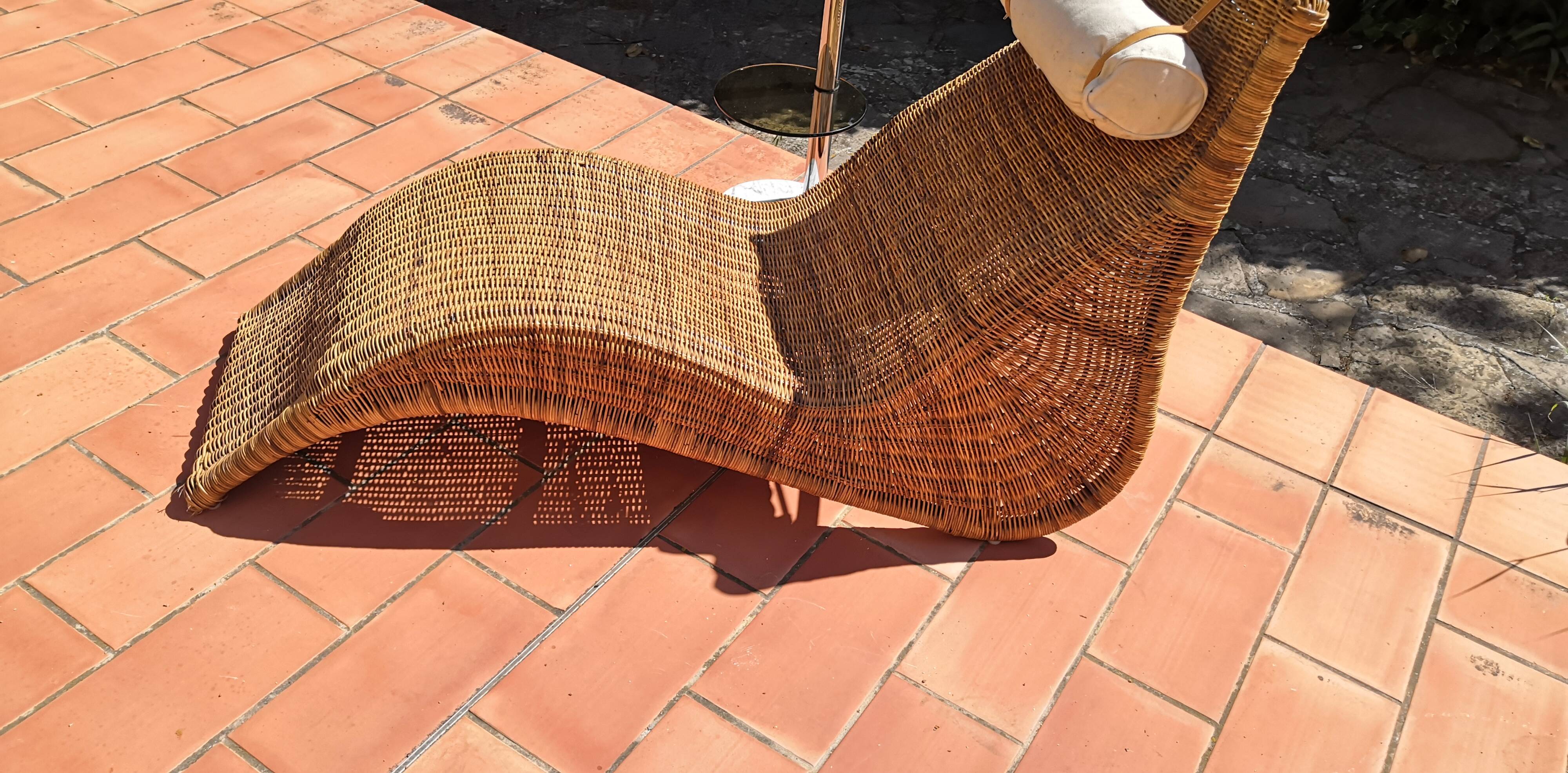 Deck chair sunbed in rattan and bamboo 1960