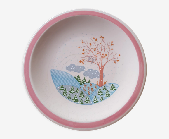 Lot de 5 assiettes à dessert décor naïf 1980