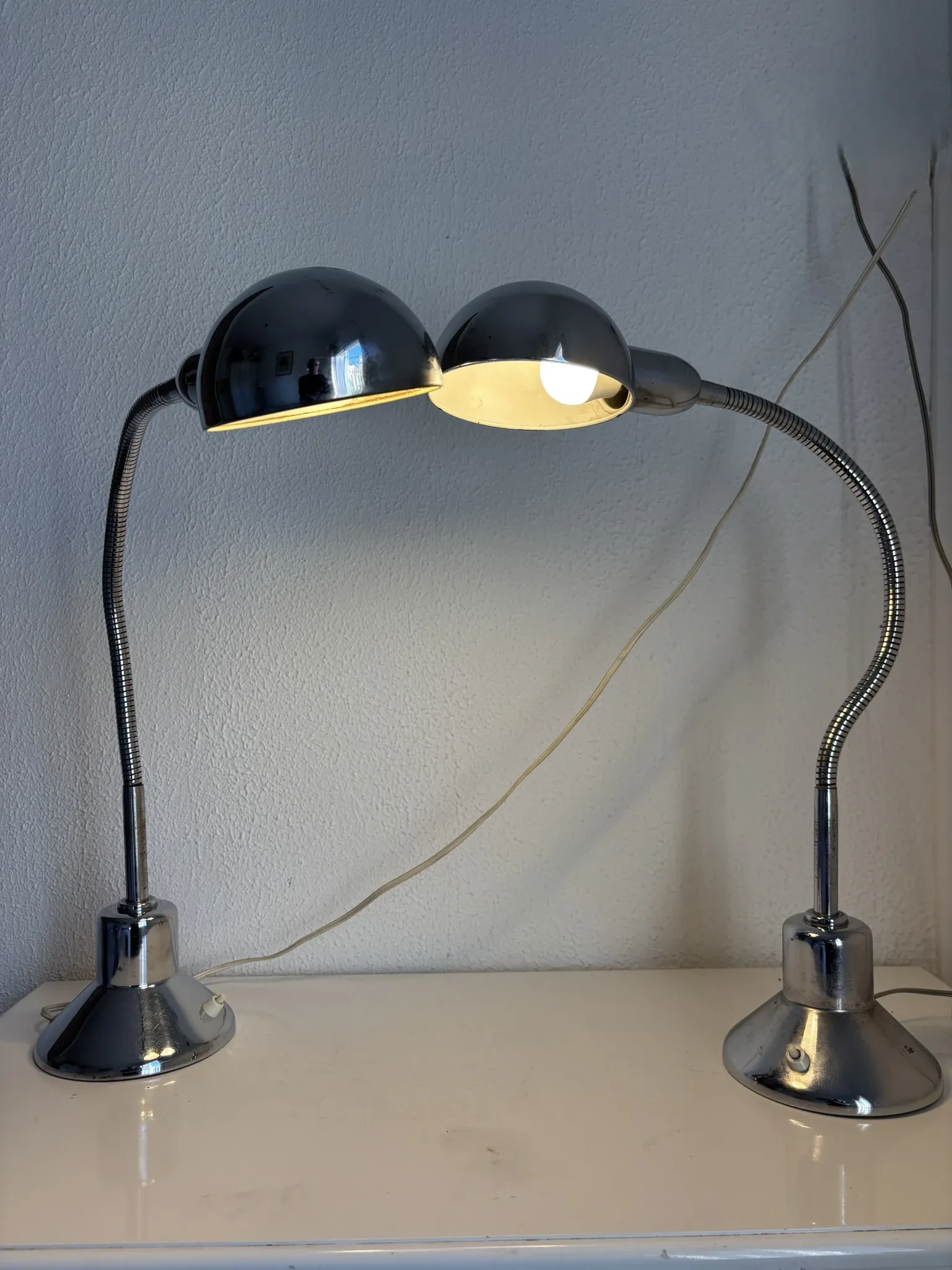 Pair of vintage 1940 Jumo 210 chrome desk lamps - 50 cm