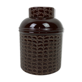 Vintage brown ceramic pot with lid