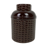 Vintage brown ceramic pot with lid