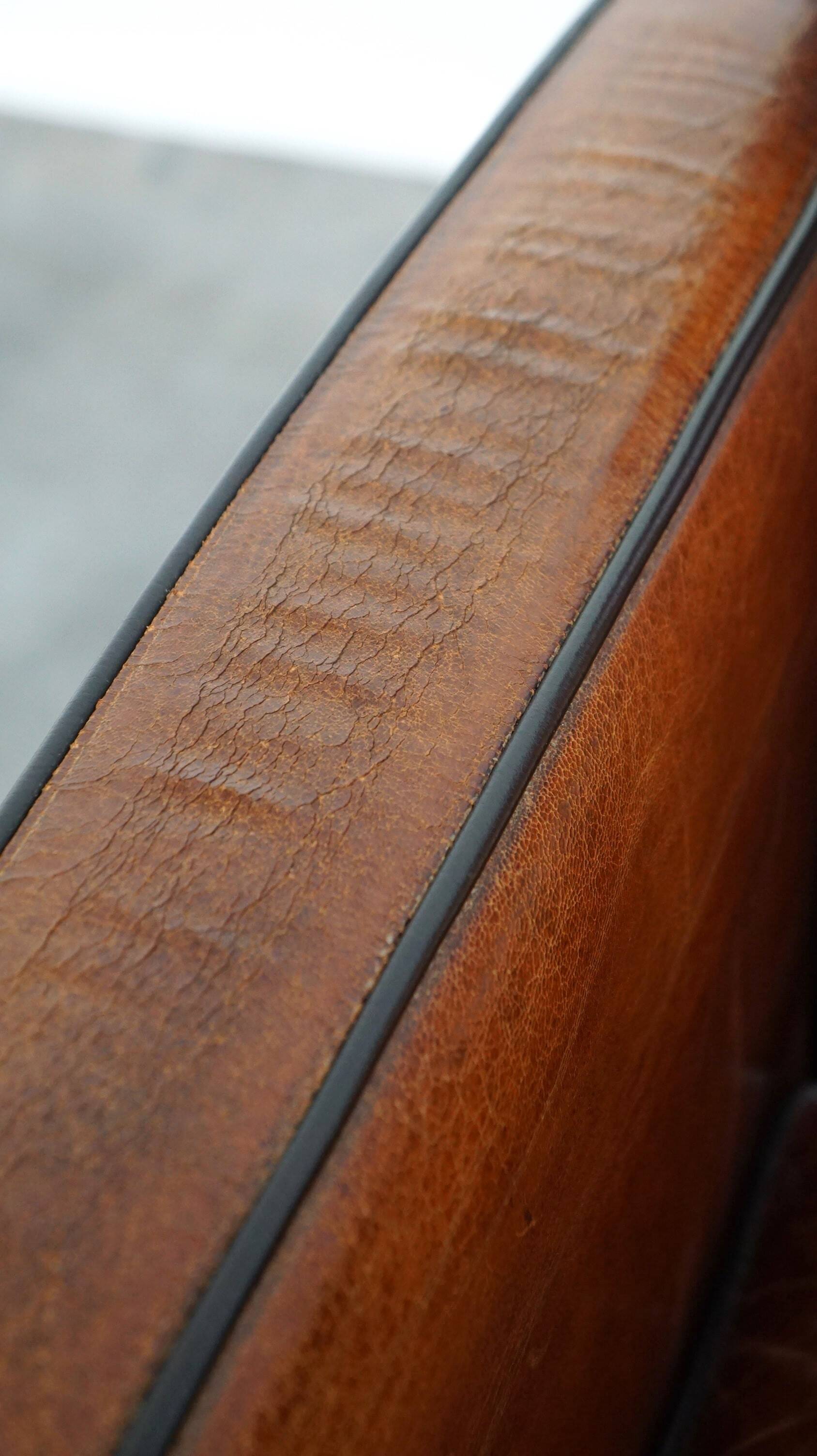 Sheepskin Art Deco design armchair with wood and beautiful cognac-colored leather