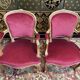 Paire de fauteuils cabriolet de style Louis XV velours rouge