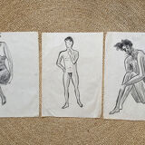 Set of three drawings study of nudes 1920