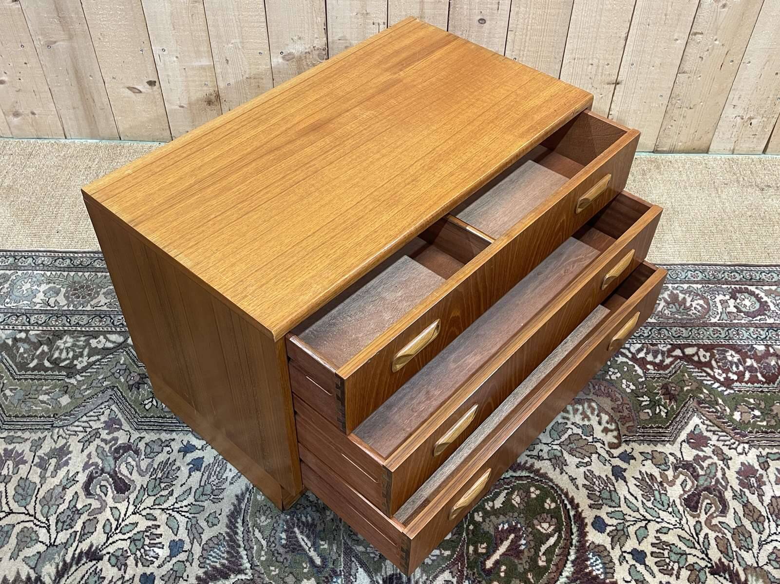 Low 3-drawer chest of drawers from the GPlan brand in teak from the 70s