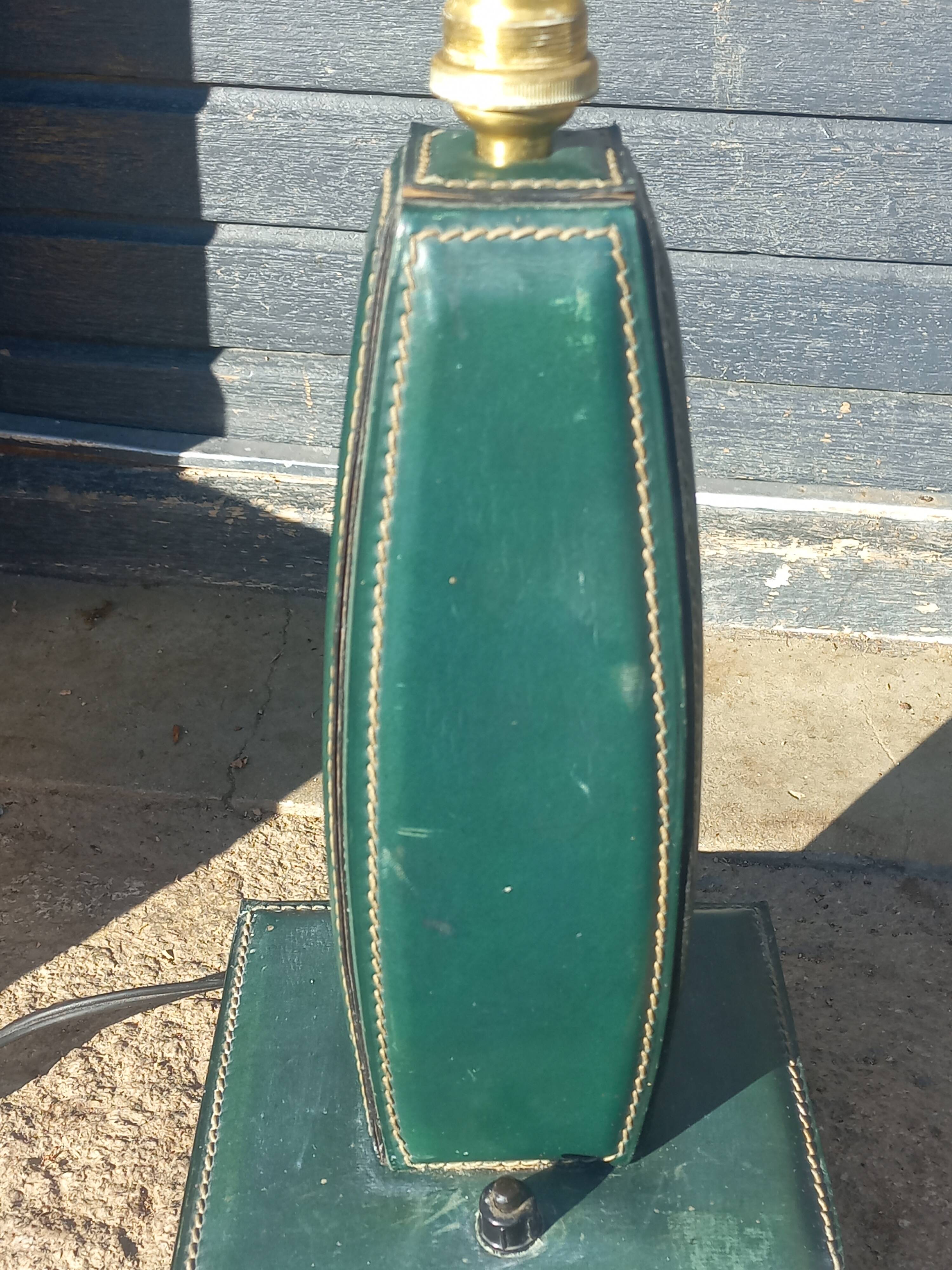 Vintage leather desk lamp with saddle stitching from the 1960s.