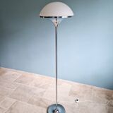 Modernist floor lamp in chromed metal and white satin glass, 1960s