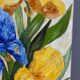 Blue and yellow irises, signed