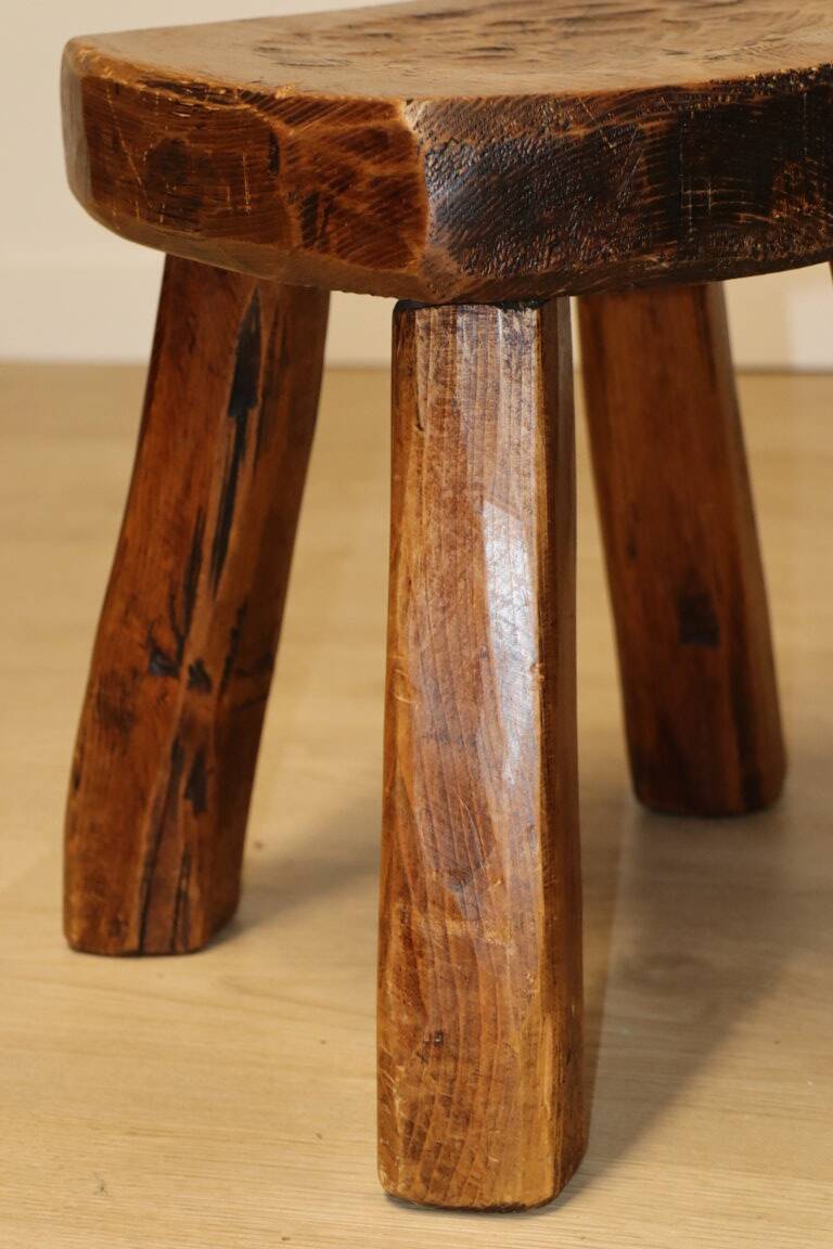 Vintage brutalist low stool in solid ash, 1960s