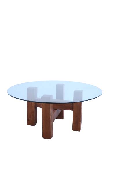 Table basse en bois et plateau verre de 80cm
