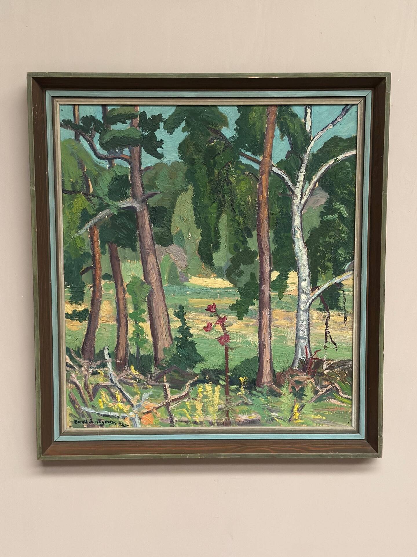 Huile su panneau suédoise – « Forêt » par Bertil Lundgren (1900–1979)
